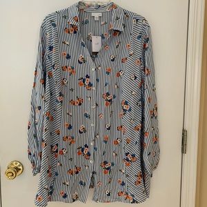 NWT J Jill L/S stripped floral button down shirt